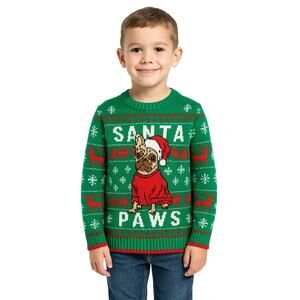 Holiday Time Kids Christmas Sweater – Santa Paws Dog Ugly Sweater – Size S (6–7)